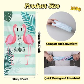 Flamingo Beach Towel, 180x80cm/70.87x31.5inch Extra Large Swimming Towel, 3X Super Absorbent and Quick Drying Travel Towel for Travel Beach Pool Fitness Picnic Yoga (Blue)