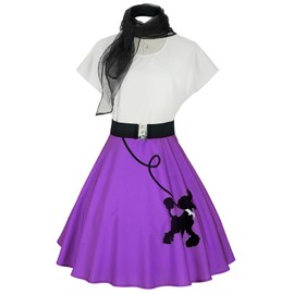 Uezjymi Poodle Dress for Women Sock Hop Outfits 1950s Poodle Skirt Costume with 50s Accessories Belt Glasses and Scarf(Z3755VT, 2XL)