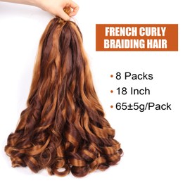 French Curl Braiding Hair 18 Inch 8 Packs Spanish Braiding Hair Pre Stretched French Braiding Hair Bouncy Loose Wavy Braiding Hair French Curly Braids Hair Extensions (18 Inch/Pack of 8, 30/33)