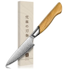 TIVOLI Damascus Paring Knife,VG-10 Fruit Knife with Razor Sharp Blade and Ergonomic Olive Wood Handle, Ideal for Home and Kitchen