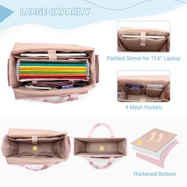 Prokva Work Tote Bag with File Organizer Box, Office Documents Storage Bag Fits for Legal Size Hanging Files Folders, Pink (Patent Design)