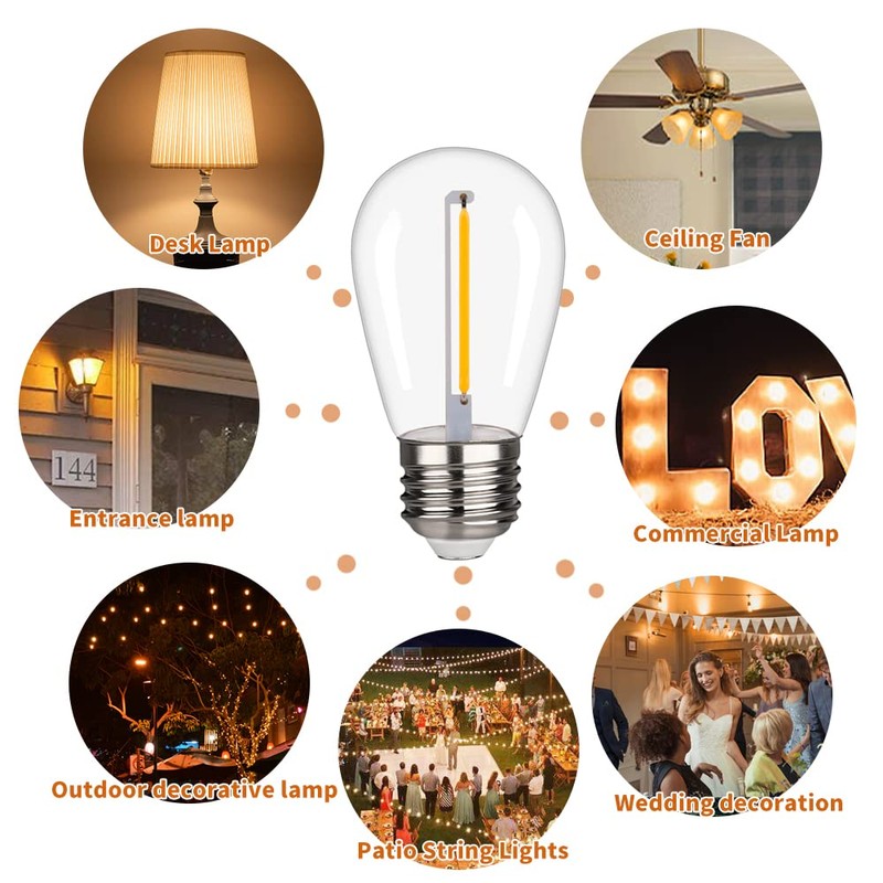 S14 Replacement LED Light Bulbs, Shatterproof & Waterproof 1W S14