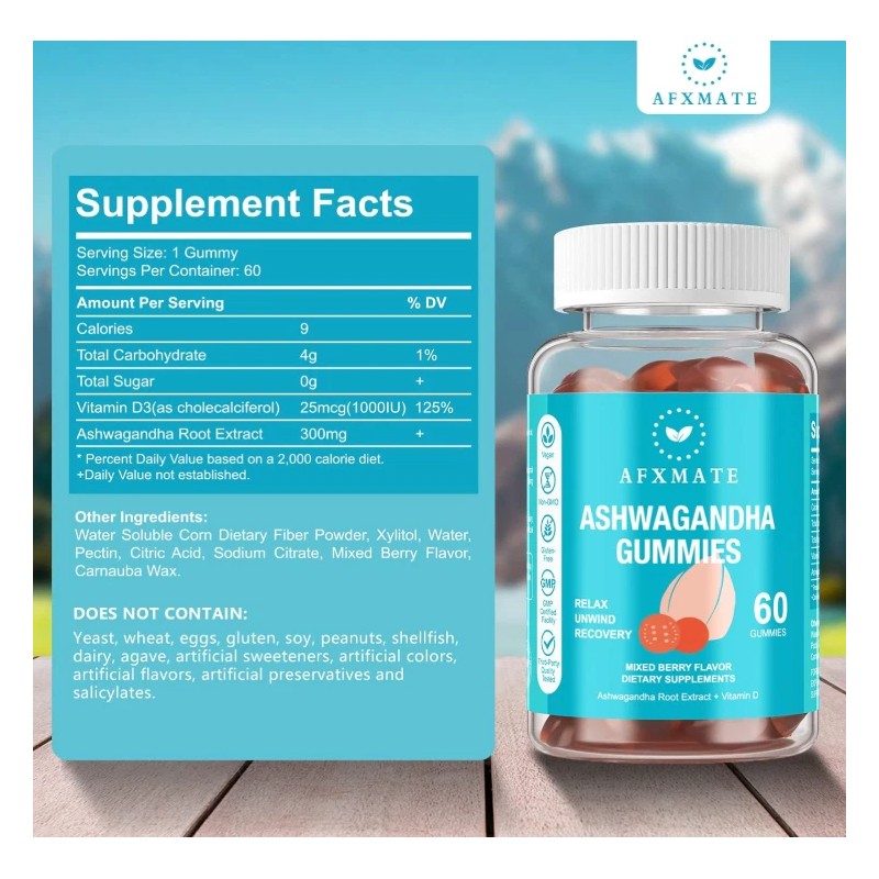 AFXMATE Ashwagandha & Vitamin D Gummies – 120 Count, Non-GMO,