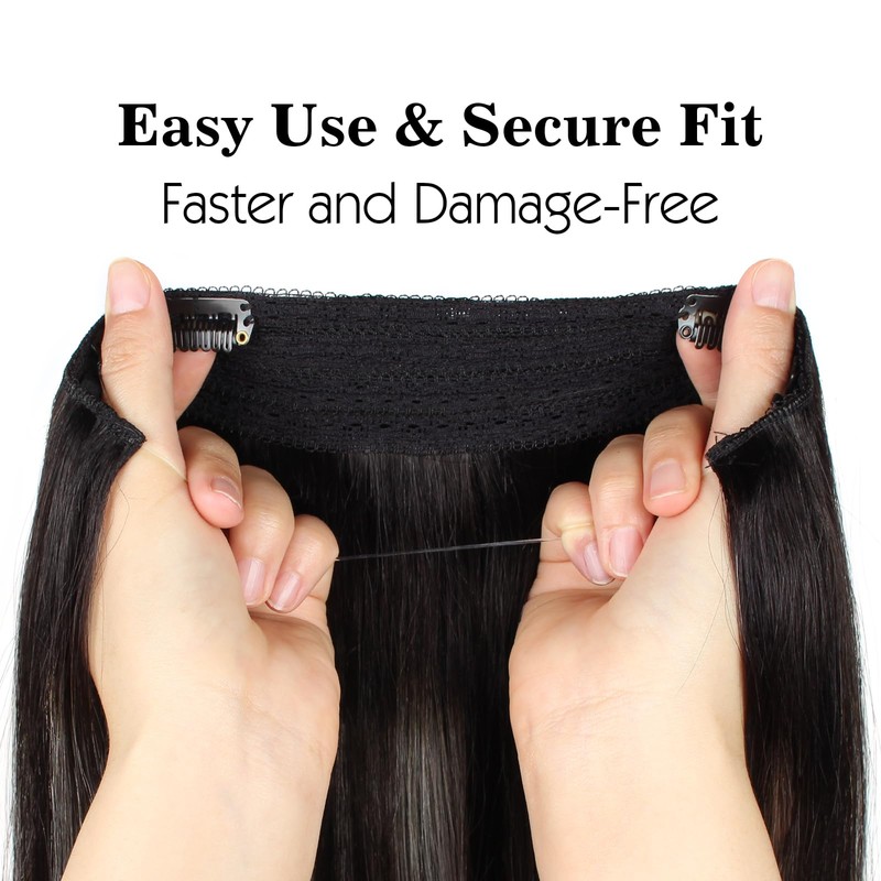 Sassina Invisible Wire Hair Extensions Real Human Hair with Transparent