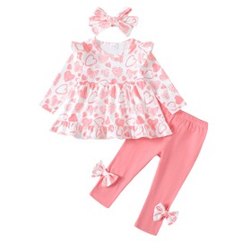 Kucnuzki Toddler Girl Clothes Valentines Day Outfits Red Love Heart Shirt Pants Girls Valentines Outfits Gifts Set 3T 4T Girl Clothes