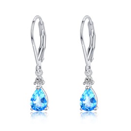 Moonstone Leverback Earrings Turquoise/Moonstone/Cubic Zirconia Birthstone Leverback Earrings for Women Sterling Silver Teardrop Bridal Dangle Earrings Dewdrop Earrings Girls, Metal, Cubic Zirconia