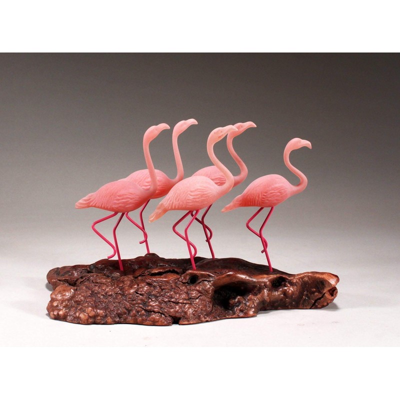 Flamingo Flock Sculpture by John Perry 7in Long Trotting version