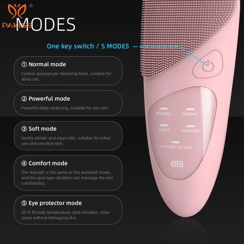 PAKISS Handheld Silicone Face Scrubber Gentle Waterproof ABS Facial Cleansing