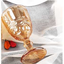 Vintage Wine Glasses Set of 6, 10 Ounces Colored Glass Water Goblets, Unique Embossed Pattern High Clear Stemmed Glassware Wedding Party Bar Glass Drinking Cups Floral Amber