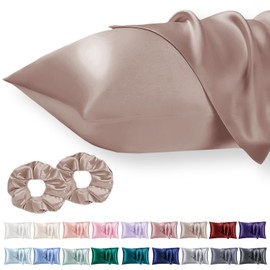 Vielit 2 Pack Satin Pillowcase for Hair and Skin,Soft as Silk Pillowcases for Hair and Skin,Easier Care than Silk Pillow Case Braun Pillowcases 50x75cm Gifts for Women Envelope & 2 Scrunchies