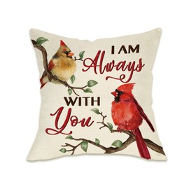 Fahrendom Memorial Cardinal Decorative Throw Pillow Covers 18 x 18, I am Always with You Red Birds Porch Patio Outdoor Pillowcase, Branches Sofa Couch Cushion Case Home Decor