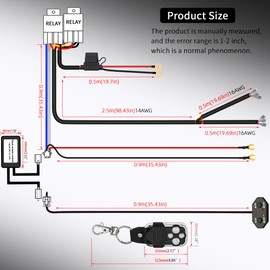 Double Color/High Low Beam 2 Lead Wiring Harness Kit with Remote Control DC12V 40A LED Lights Wiring Harness Switch Relay 14AWG Core Cable Harness fit for Work Lights Driving Lights Bar