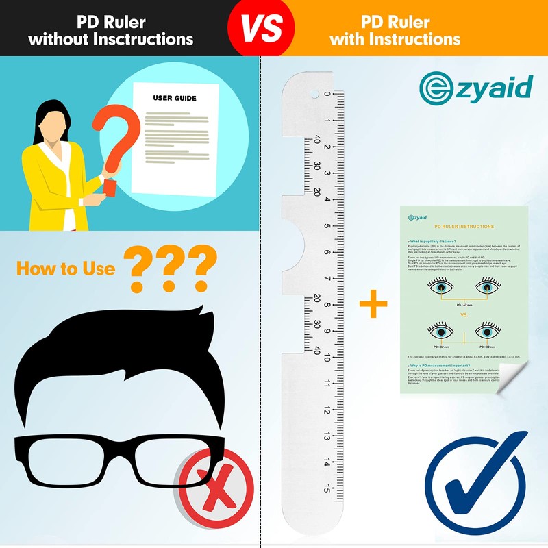 Ezyaid Metal PD Ruler - Pupillary Distance Ruler with Instructions