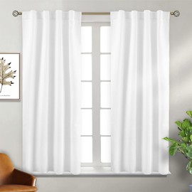 BGment White Short Room Darkening Curtains for Bedroom - 38 x 45 Inch Curtains Rod Pocket and Back Tab Thermal Insulated Blackout Window Drapes for Living Room, Set of 2 Panels, Pure White