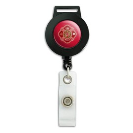 Firefighter Fire Rescue Maltese Cross Lanyard Retractable Reel Badge ID Card Holder