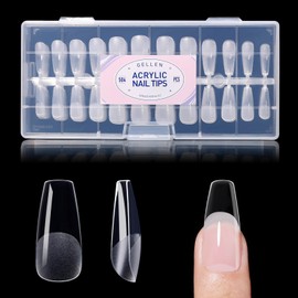Gellen 504pcs Medium Coffin Press On Nail Tips – Transparent Acrylic, Pre-Shaped Full Cover with Semi-Matte Adhesive, Thin Back & Robust Front, 12 Sizes for Nail Extensions