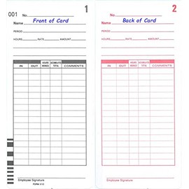 100 Form Number X10 Time Cards for Compumatic XL1000 and XL1000e Calculating Time Recorder