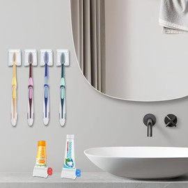 WRENYZK 4 Pcs Wall Mount Toothbrush Holder with Cover, Single Toothbrush Dispenser Storage Organizer, with 2 PCS Toothpaste Squeezer, Self Adhesive Toothbrush Hanger Rack for Dorm, Cabinet