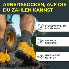 Piarini 6 Pairs of Men's Work Socks Functional Socks Short Cotton Socks with Reinforced Heel and Toe, gray