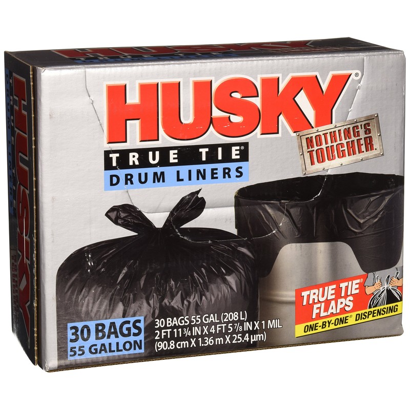 Husky HKK55030B True Tie 55-Gallon Drum Liners, 30-Count