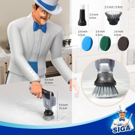 MR.SIGA Electric Spin Scrubber for Kitchen and Bathroom Cleaning, Waterproof Rechargeable Cordless Spin Scrubber with 5 Replaceable Cleaning Brushes and Pads