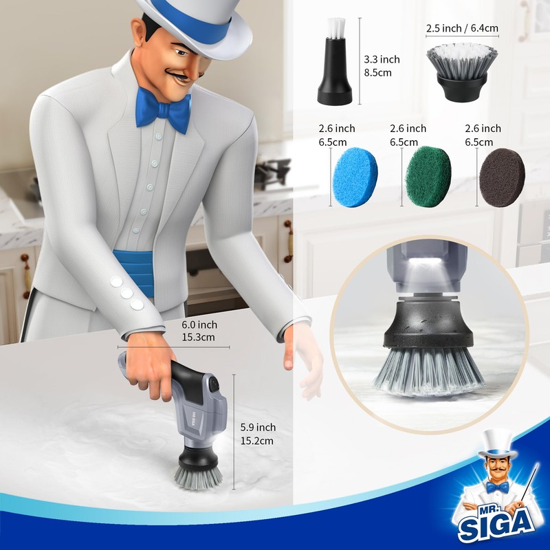 MR.SIGA Electric Spin Scrubber for Kitchen and Bathroom Cleaning, Waterproof