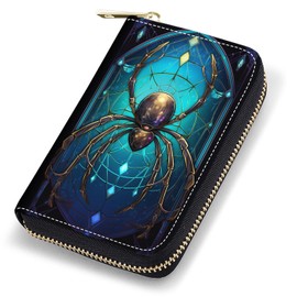stmedazm Credit Card Holder Wallets for Women, RFID Blocking Small Leather Card Case Wallet with Zipper Accordion Wallets, Spider