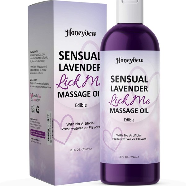Edible Massage Oil and Personal Lubricant - Lavender Aromatherapy Body Oil and Sweet Almond Oil Aphrodisiac Sensual Massage Oil for Couples - Natural Massage Oil and Edible Lube for Men and Women