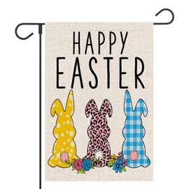OPULANE Happy Easter Garden Flag 12x18 Inch Double Sided Rabbits Bunny for Outdoor Small Burlap Holiday Yard Decoration Flag
