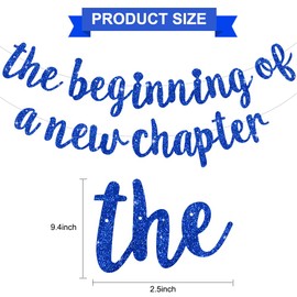 DecoGlee The Beginning of A New Chapter Leaving Party Decorations Happy Retirement Supplies Party Sign Garland Graduation Banner Glitter Blue