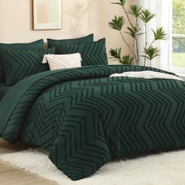 Litanika King Size Comforter Set with Sheets Dark Emerald Green - 7 Pieces Bed in a Bag King Chevron Tufted Complete Bedding Sets with Comforter, Sheets, Pillowcases & Shams