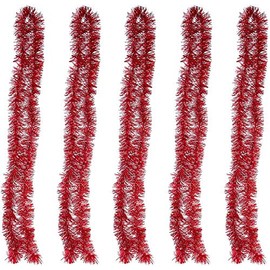 POFET 5 x Red Tinsel Garland 2M Metallic Glitter Hanging Decoration for Christmas Tree Wreath Wedding Party
