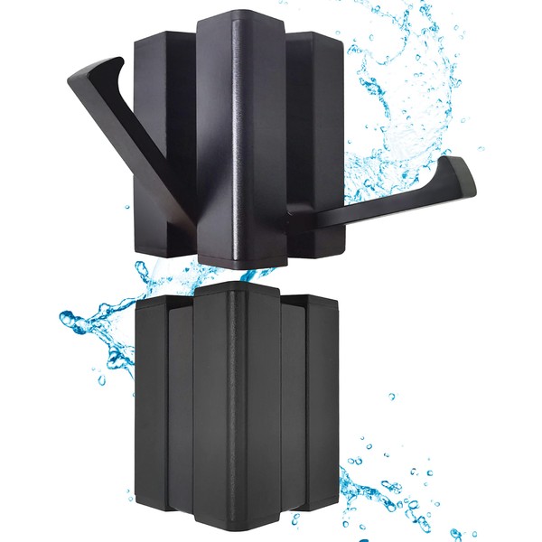 2 Pack，Upgrade Wall Hook，Waterproof Black Bathroom Hooks，Foldable Towel Hooks for