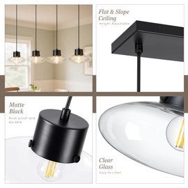 Osimir 4-Light Kitchen Island Lighting, Black Linear Chandelier Modern Dining Room Light Fixture with Clear Glass, Adjustable Hanging Ceiling Lighting for Kitchen Dining Room, OS-JJ1513-4CBK
