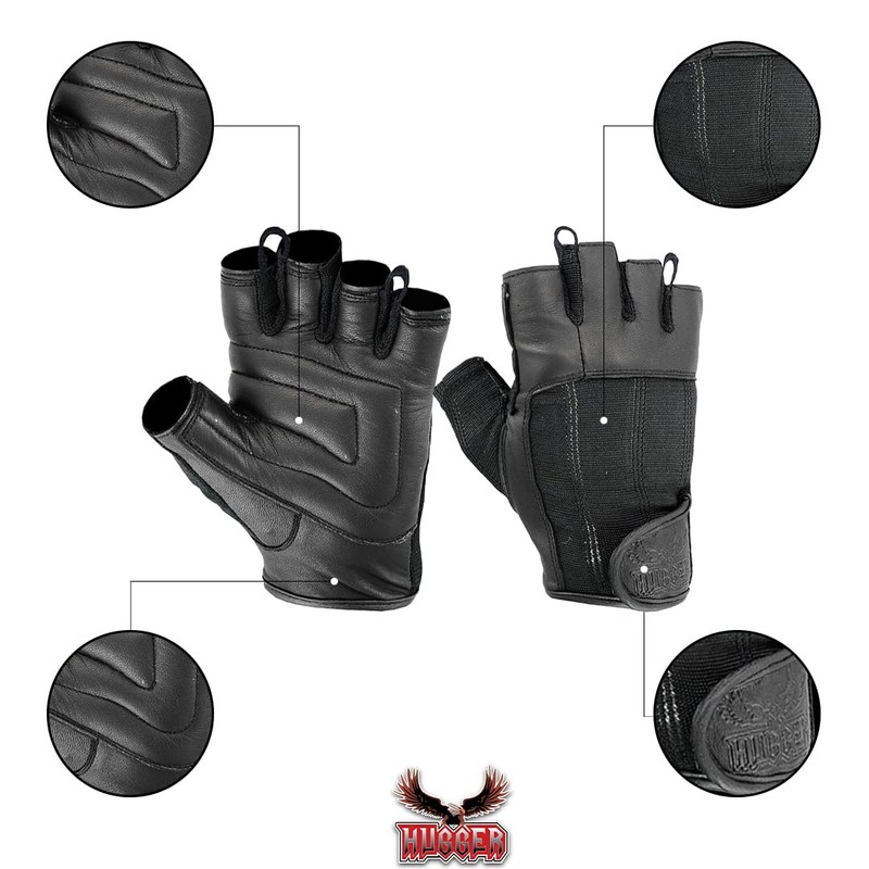 Hugger Men's Super Soft Deer Soft Fingerless Leather Summer Touring