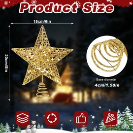 KEYIDO Christmas Tree Topper Christmas Tree Star Topper for Christmas Tree Toppers Xmas Metal Gold Stars for Top of Christmas Tree Decorations Glitter Ornaments Width 15cm/6Inch, High 20cm/8Inch