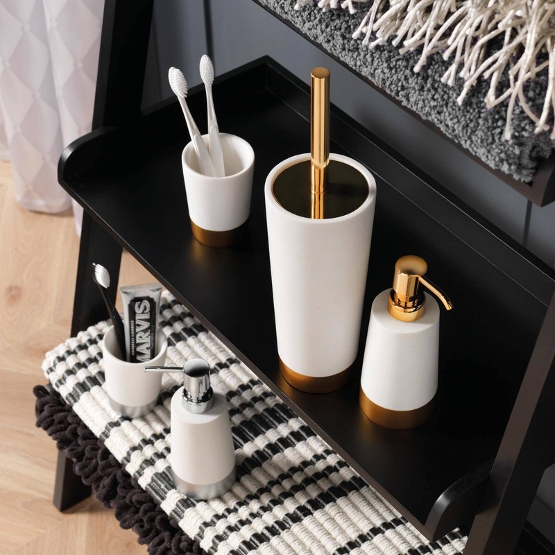 Sealskin Glossy Toilet Brush and Holder, Polyresin, Gold, 9.5 x