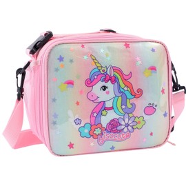 KEAIDUO Unicorn Lunch Bag for Kids Girls, Cute Fashion Insulated Cooler Bags Tote Bags for Girls with Adjustable Shoulder Strap for School Kindergarten Pink Unicorn