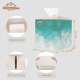 HOMOTEK 2 Pcs Tissue Box Cover, Square PU Leather Tissue Box Holder, Decorative Facial Tissue Cube Paper Organizer Dispenser for Bathroom, Vanity Countertop, Night Stands, Desk, Car 5X5X5'' - White