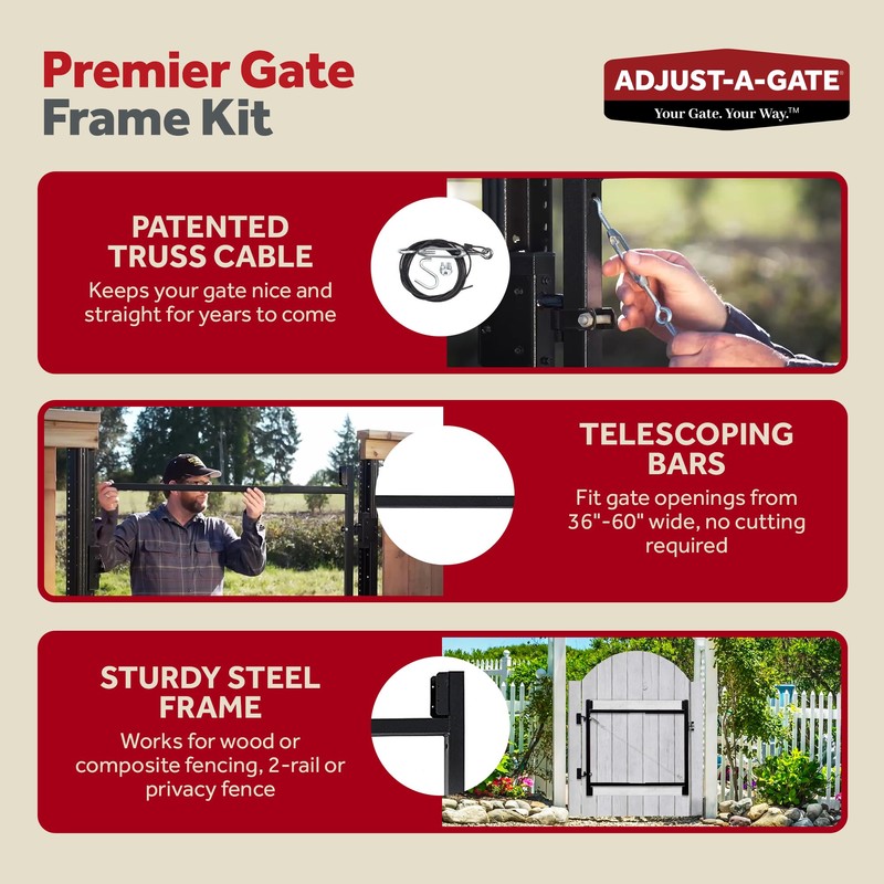 Adjust-A-Gate Full Frame Gate Fence Kit, Hardware for Openings 36"-60",