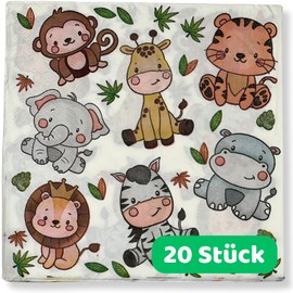 DIWULI Napkins Pack of 20 Children's Birthday Parties - Cute Animals