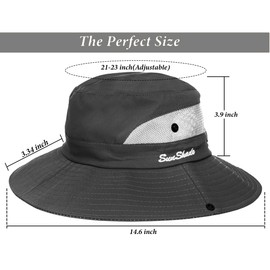 KorhLeoh Women's Outdoor UV-Protection-Foldable Sun-Hats Mesh Wide-Brim Beach Fishing Hat with Ponytail-Hole Grey