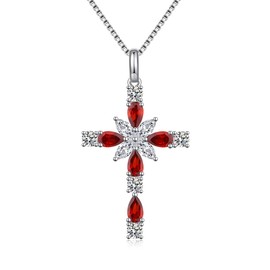 ZDaoBen Cross Necklace for Women Diamond CZ Cross Necklace Sterling Silver Cubic Zirconia Birthstone Cross Necklace for Women Cross Jewelry January Birthstone Necklace Garnet Red Cross Jewelry