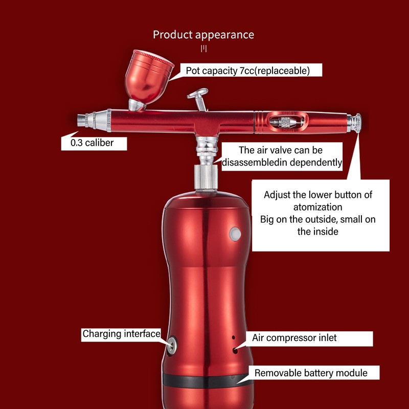 Auto Cordless Airbrush Kit Rechargeable Handheld 17.4psi Compressor for Nails