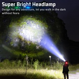 Aikertec Headlamp Rechargeable, Super Bright Headlamp for Adults with Motion Sensors, 7 Modes, Zoomable, IP68 Waterproof Head Flashlight for Camping Hunting Fishing (Batteries Included)