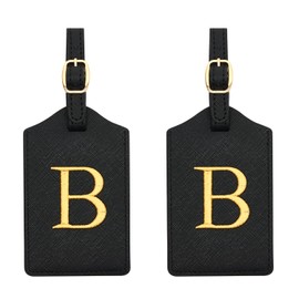 2 Pcs Initial Luggage Tags Monogrammed PU Leather Luggage Tags Embroidered Luggage Tags for Suitcases Travel Luggage Tags for Baggage Bags (B)