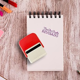 Sello autoentintable 1.8x4.7cm, didáctico para maestros, personalizado