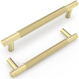 damerin 10 Pack 128 mm Kitchen Cabinet Handles Brushed Brass Structure Cabinet Handles Golden Drawer Handles