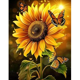 Naykow Diamond Painting Drills Sunflower Diamond Painting Sunflower Diamond Art Kits for Adults, DIY Gem Diamond Art Flower Diamond Art Cross Stitch Jewel Art Rhinestone Craft 12 x 16 inches