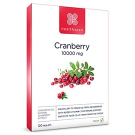 Healthspan Cranberry 10,000mg | 120 Tablets | 10,000mg Whole Cranberries | Added Vitamin C | Immune Health | Vegan